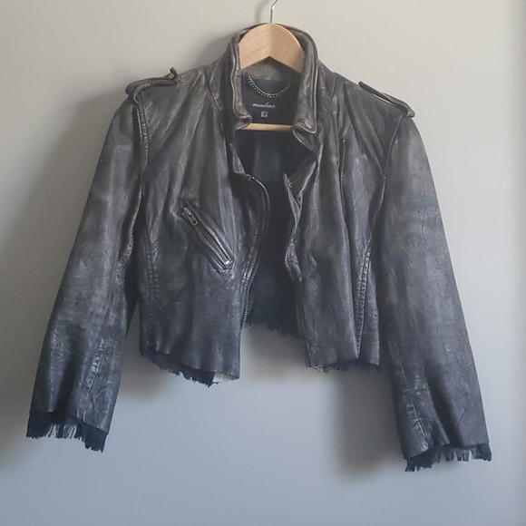 Muubaa Genuine Leather Distressed Crop Jacket Sz.6 - Picture 2 of 8